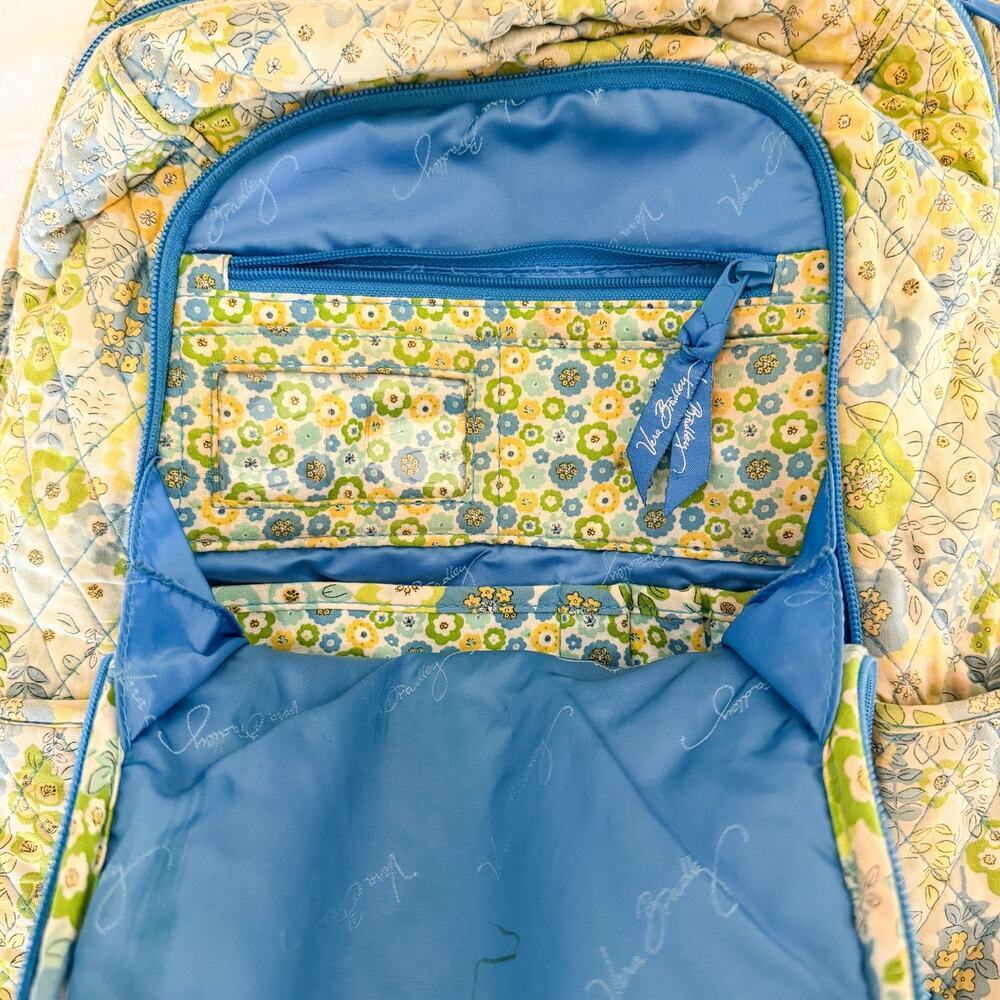Vera Bradley Floral Laptop Backpack Blue Green Quilted School Travel Bag - Picture 2 of 9